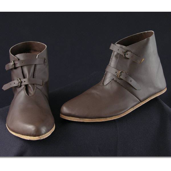 13th C Soldier’s Shoes w/2 Buckles, Dark Brown