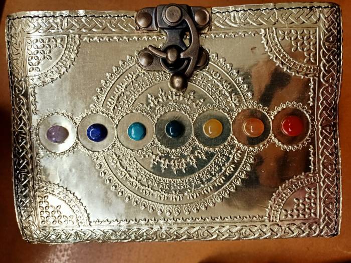 Leather Journal Gold Metal Chakra